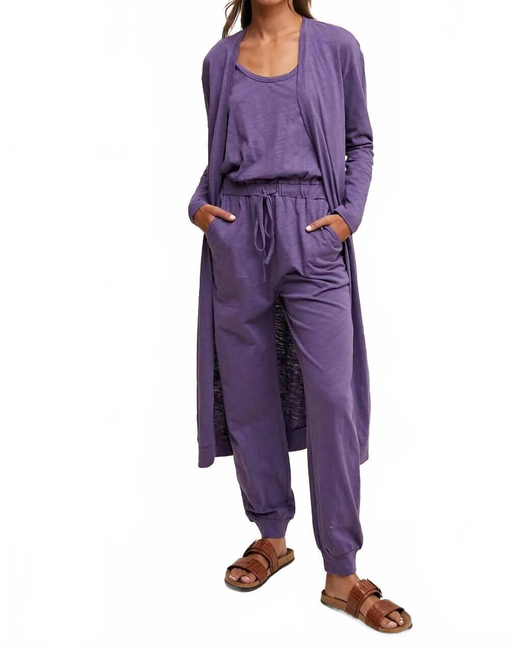 NEW LISTICLE jumpsuit and long cardigan set in purple